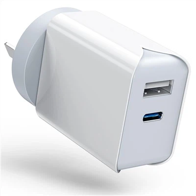 Портативний настінний зарядний пристрій із двома USB-пристроями білого кольору